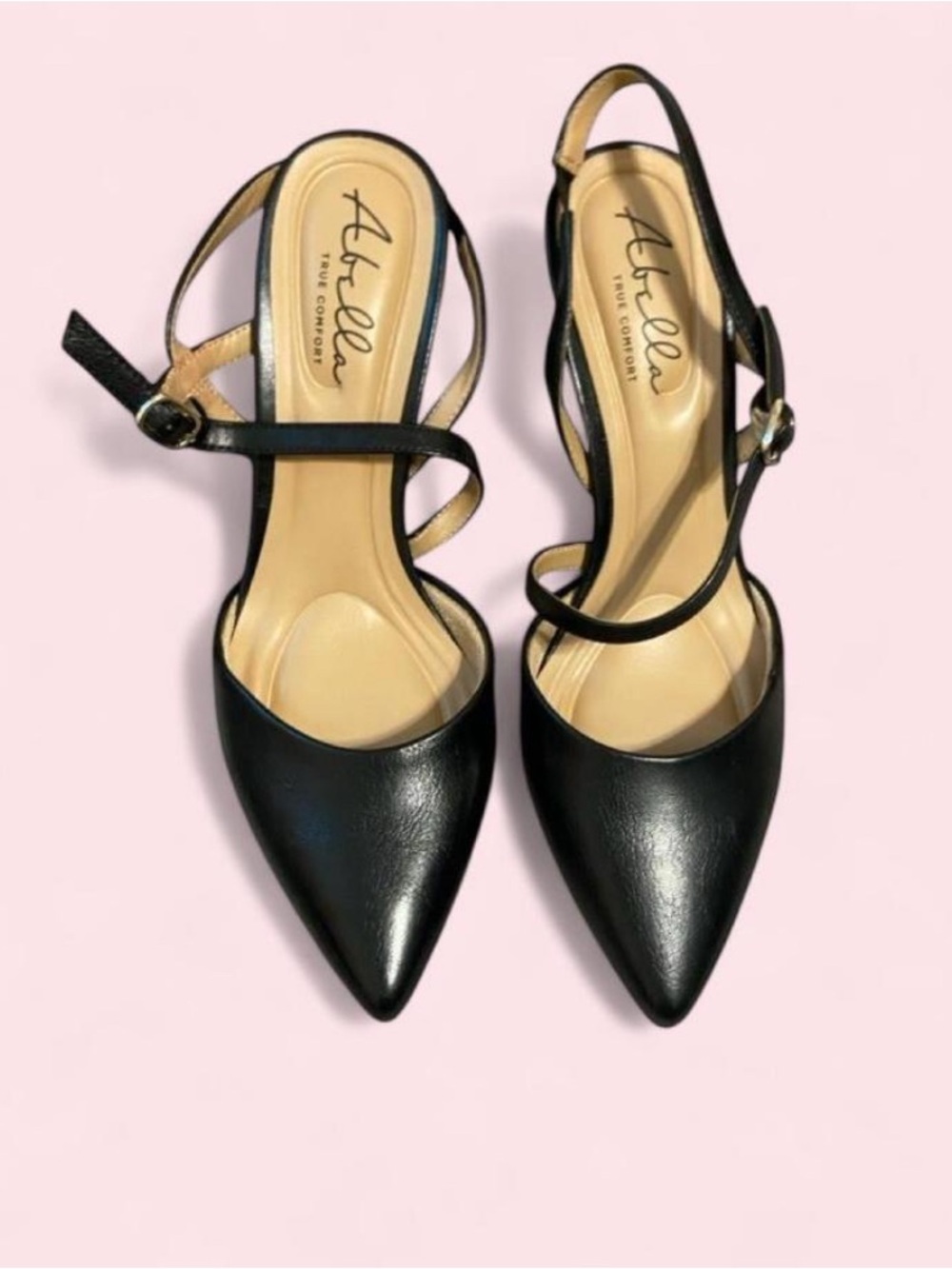 Abella Black Pointed Slingback Heels with Ankle Strap